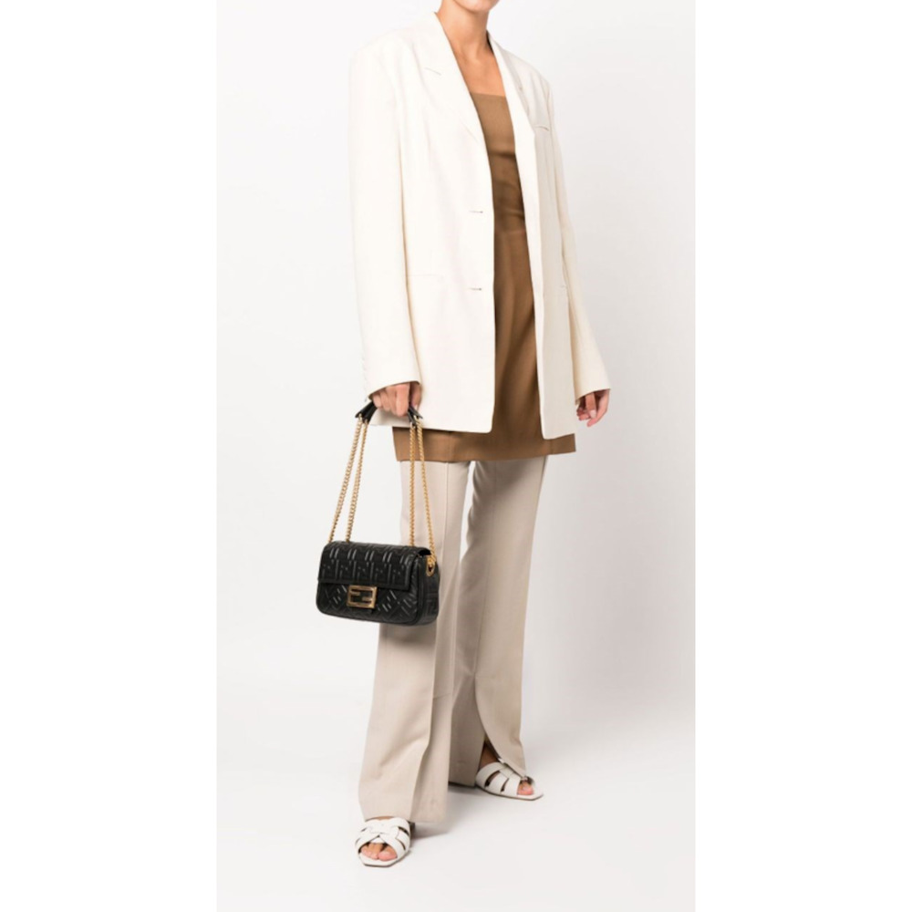 ❌❌SOLD! $3490 Fendi Baguette Medium Midi FF Leather Black Chain Shoulder Bag - Picture 4 of 16